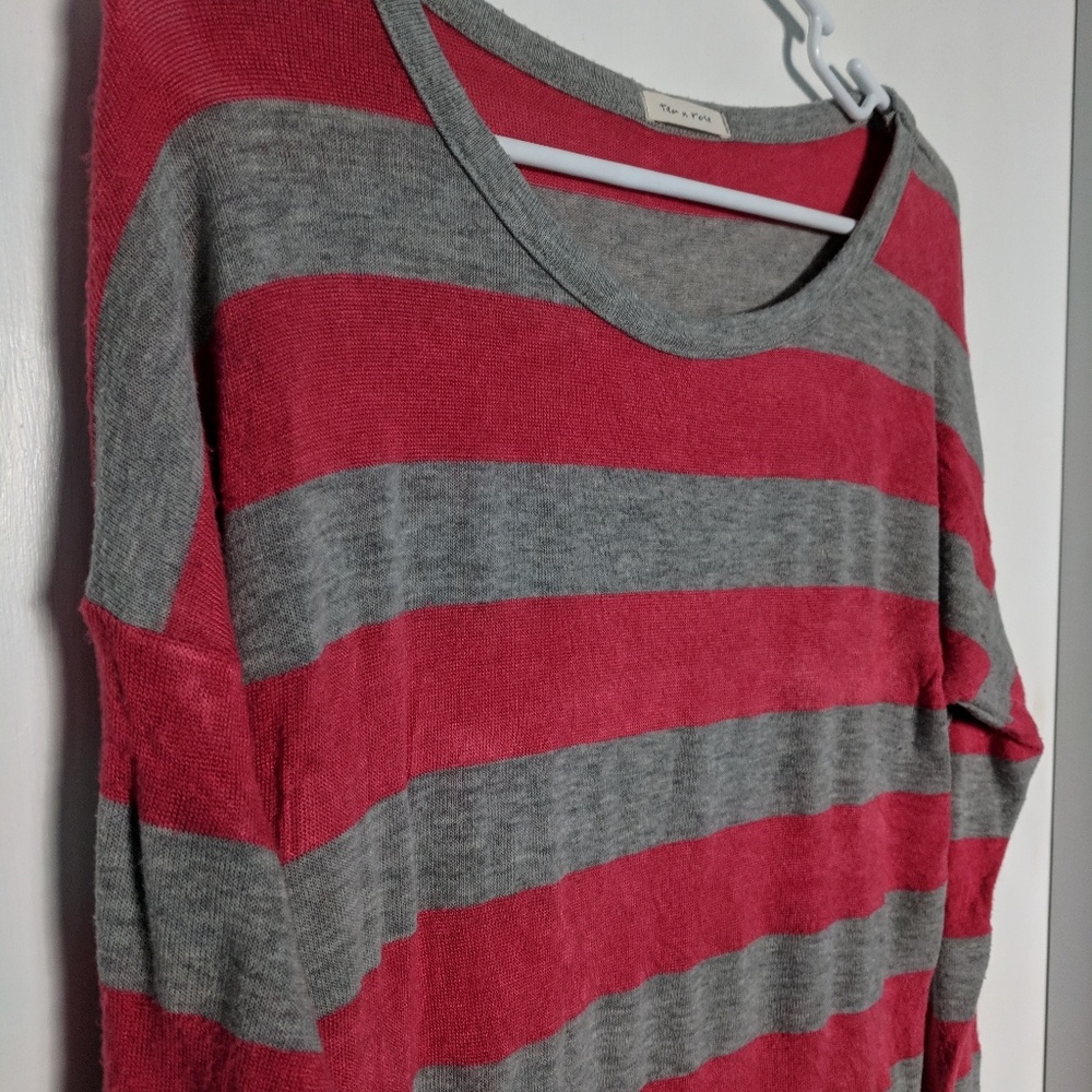 Red and gray striped sweater